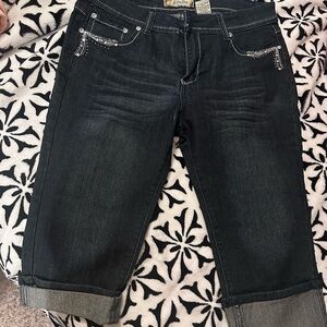 Stylish Black Cropped Jeans with Embellishments new no tags